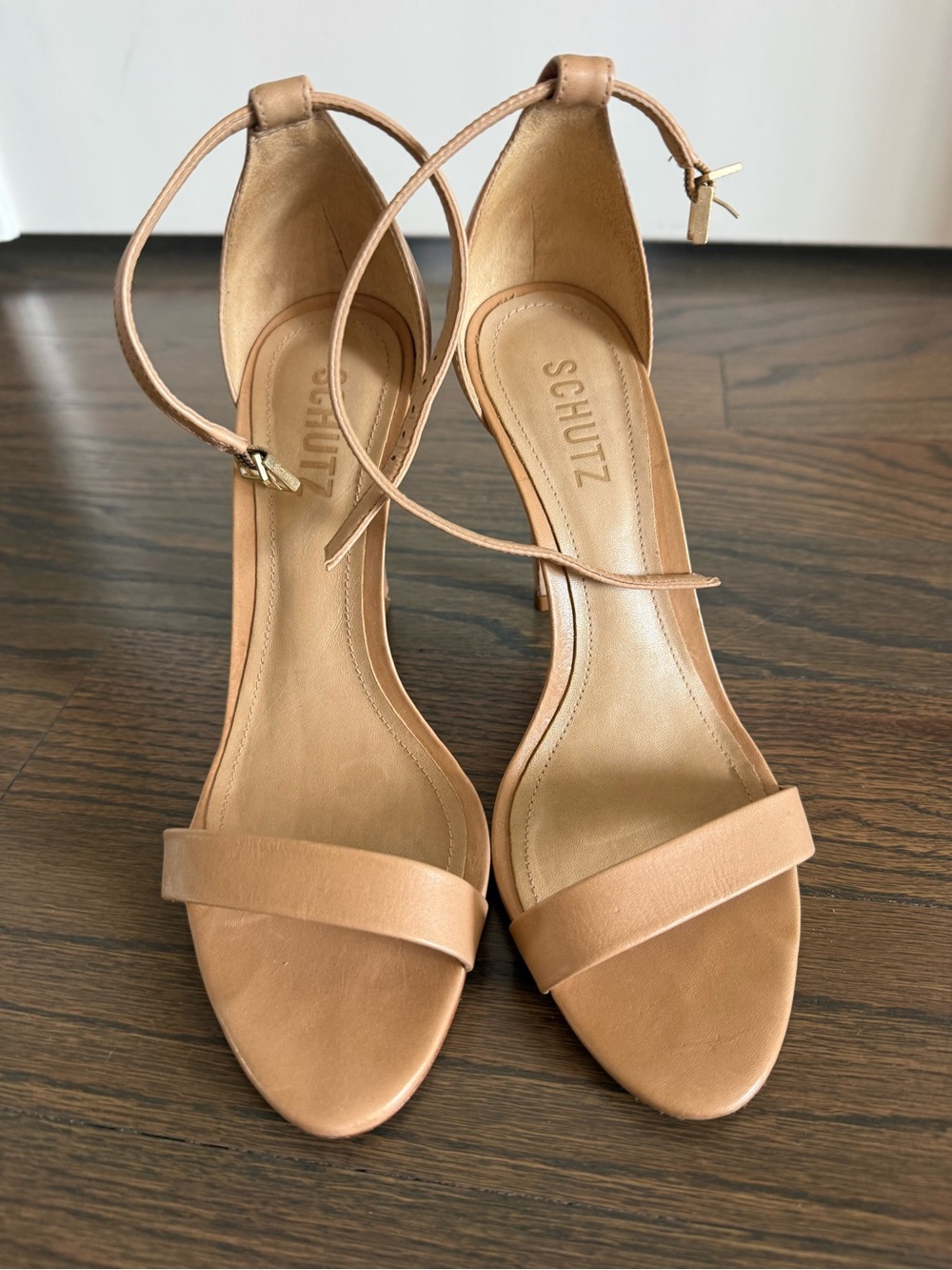 Schutz Cady-Lee Women's Nude Leather Ankle-Strap Heels